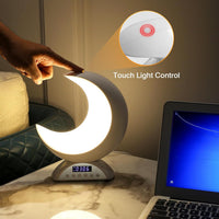 Moon Table Lamp with Time Alarm Clock, RGB Adjustable Light with Bluetooth, with Scene Mode and Music Mode, Warm White LED Moon Light, Suitable for Home Decoration, Bedroom Living Room Desk.