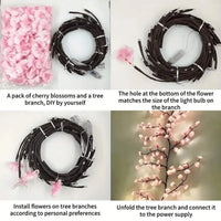 72/96/144LED Artificial Cherry Blossom Branch LED Lights, USB Powered Pink Flower Fairy Lights for Bedroom Aesthetic Decor
